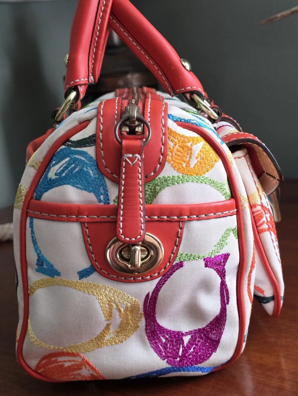 Coach 1857 Legacy Scribble Stitch Turnlock Satchel White Multicolor Bag Y2K